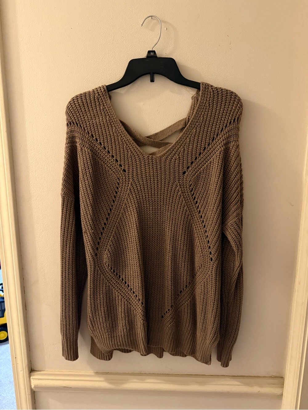 Charlotte Russe Taupe V-Neck Crisscross Back Knit Sweater